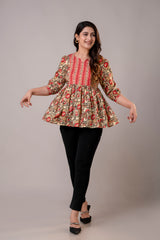 Casual Cotton Printed Flared Top