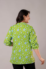 A-Line Cotton Top with Stand Collar & Buttons