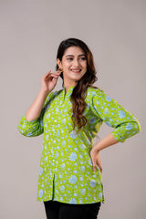 A-Line Cotton Top with Stand Collar & Buttons