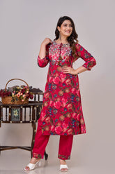 Embroidered Kurta Set with Stylish Pleated Pants