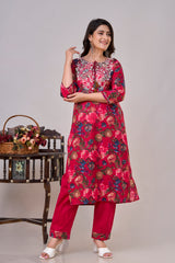 Embroidered Kurta Set with Stylish Pleated Pants