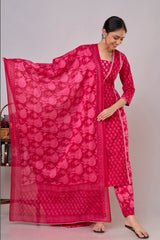 Pure Cotton Printed Embroidered 3PC Kurta Set