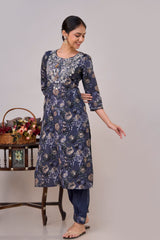 Embroidered Kurta Set with Stylish Pleated Pants