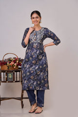 Embroidered Kurta Set with Stylish Pleated Pants