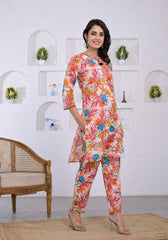 Pink Cotton Printed Co-ord Set with Kantha Work