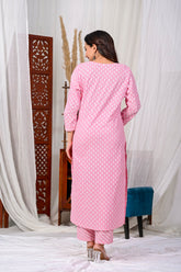Baby Pink Pure Cotton Embroidered 3Pc Kurta, Pant, Dupatta Set