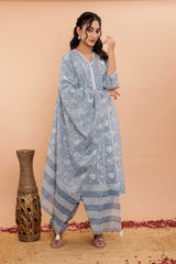 Cotton 3Pc Kurta Set with Semi-Afghani Pants