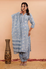 Cotton 3Pc Kurta Set with Semi-Afghani Pants