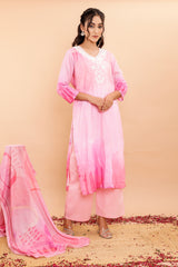 Pink Embroidered Mulmul 3Pc Kurta Set