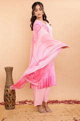 Pink Embroidered Mulmul 3Pc Kurta Set