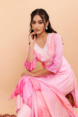 Pink Embroidered Mulmul 3Pc Kurta Set