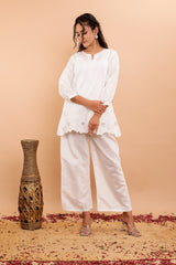 White Viscose Co-Ord Set with Cut Work Detailing