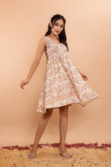 Off-White Rayon Middy Frock with Smocked Craft