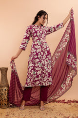 Cotton Floral Printed 3Pc Kurta Set with Craft Buttons