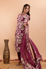 Cotton Floral Printed 3Pc Kurta Set with Craft Buttons