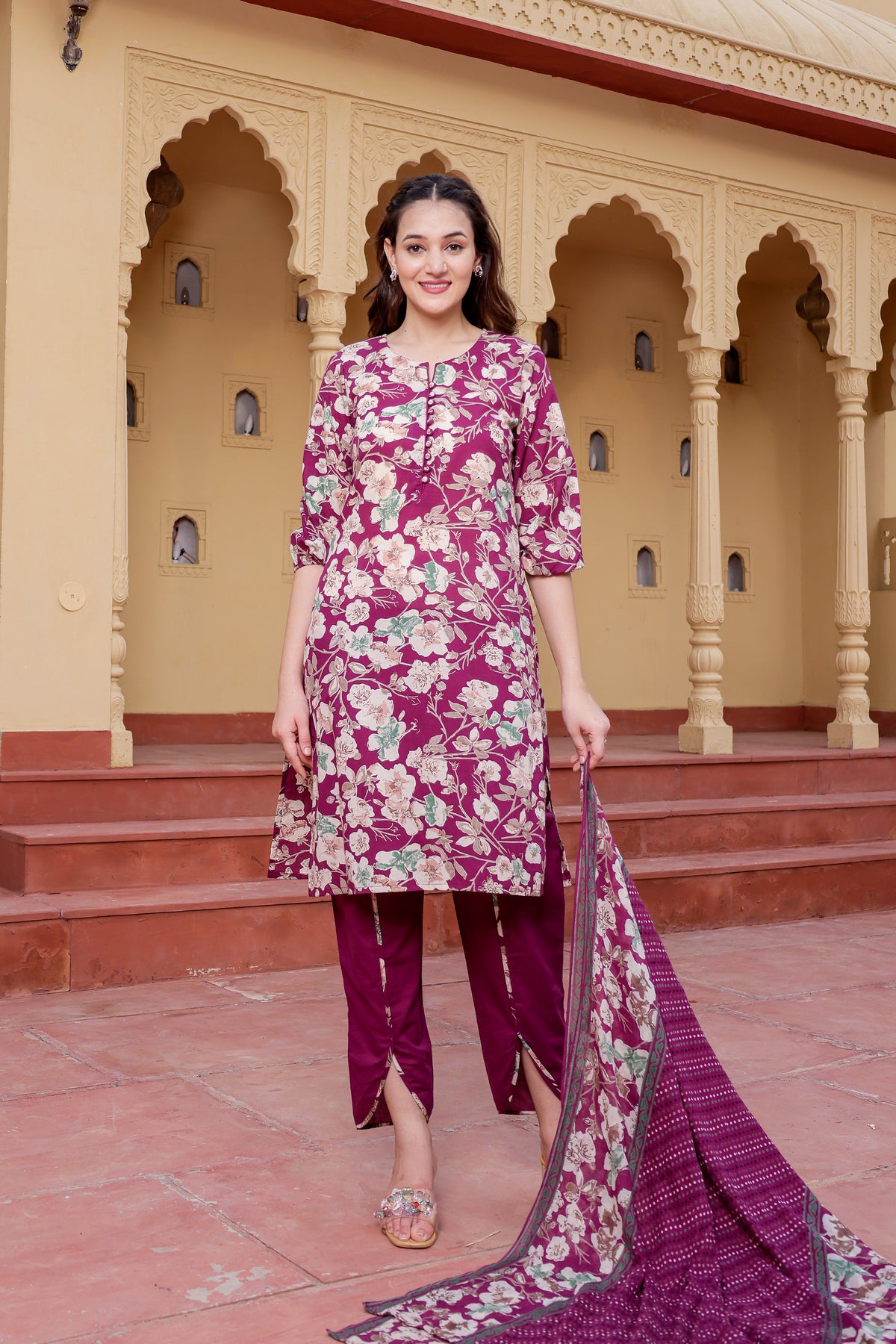 Floral Cotton Kurta Set with Dhoti Pants