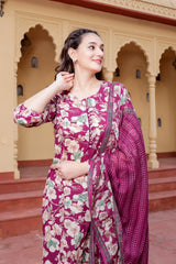 Floral Cotton Kurta Set with Dhoti Pants