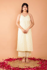 Sleeveless Cotton Embroidered 3 Pc Kurta Set