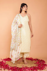 Sleeveless Cotton Embroidered 3 Pc Kurta Set