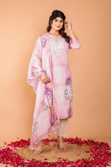 Lavender Mulmul 3 Pc Kurta Set With Embroidery