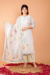 Pastel Mulmul 3 Pc Kurta Set with Embroidery
