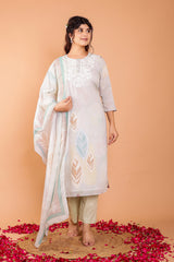 Pastel Mulmul 3 Pc Kurta Set with Embroidery