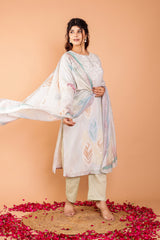 Pastel Mulmul 3 Pc Kurta Set with Embroidery