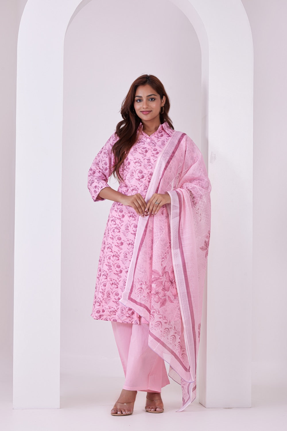 Cotton Blend Floral Printed 3Pc Kurta, Pant & Dupatta Set