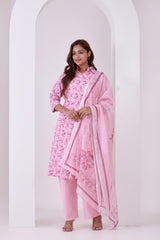 Cotton Blend Floral Printed 3Pc Kurta, Pant & Dupatta Set