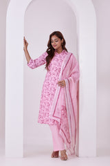 Cotton Blend Floral Printed 3Pc Kurta, Pant & Dupatta Set