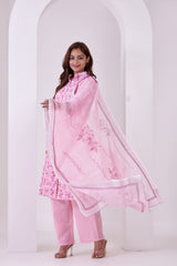 Cotton Blend Floral Printed 3Pc Kurta, Pant & Dupatta Set