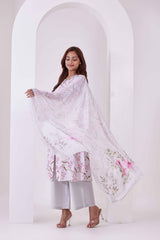 Off-White Floral Printed 3Pc Kurta, Pant & Dupatta Set