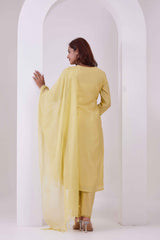 Roman Silk Kurta Pant Set with Embroidery & Mirror Detail