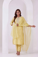 Roman Silk Kurta Pant Set with Embroidery & Mirror Detail