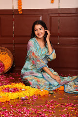 Tissue Silk Printed Shimmer 3Pc Kurta, Pant, and Dupatta Set