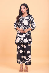 Black and White Floral Printed Crepe Co-ord Set