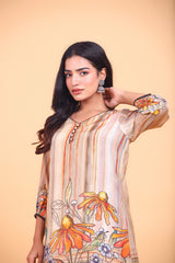 Multi-Color Striped Floral Printed Crepe Co-ord Set