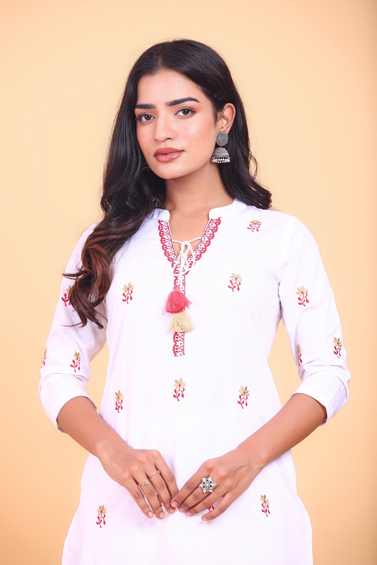 White Cotton Satin Embroidered Co-ord Set