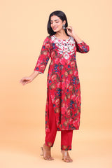 Cotton Floral Printed Kurta Pant Set with Embroidery