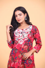 Cotton Floral Printed Kurta Pant Set with Embroidery
