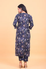 Cotton Floral Printed Kurta Pant Set with Embroidery