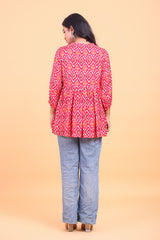 Ikat Printed Tie-Up Flared Top