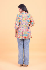 Multi-colour Floral Printed Tie-Up Flared Top