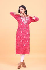 Floral Pure Cotton Long Kurta with Embroidery