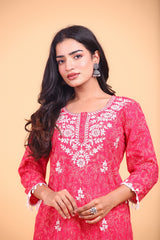 Floral Pure Cotton Long Kurta with Embroidery