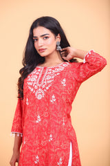 Floral Pure Cotton Long Kurta with Embroidery