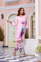 Lavender Digital Print Crepe Co-ord Set with Pleated Pants
