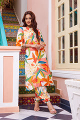 Multicolor Printed Crepe Co-ord Set with Shell Lace Detail