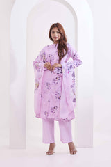 Floral Printed Cotton 3Pc Kurta, Pant & Dupatta Set