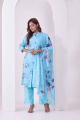 Floral Printed Cotton 3Pc Kurta, Pant & Dupatta Set